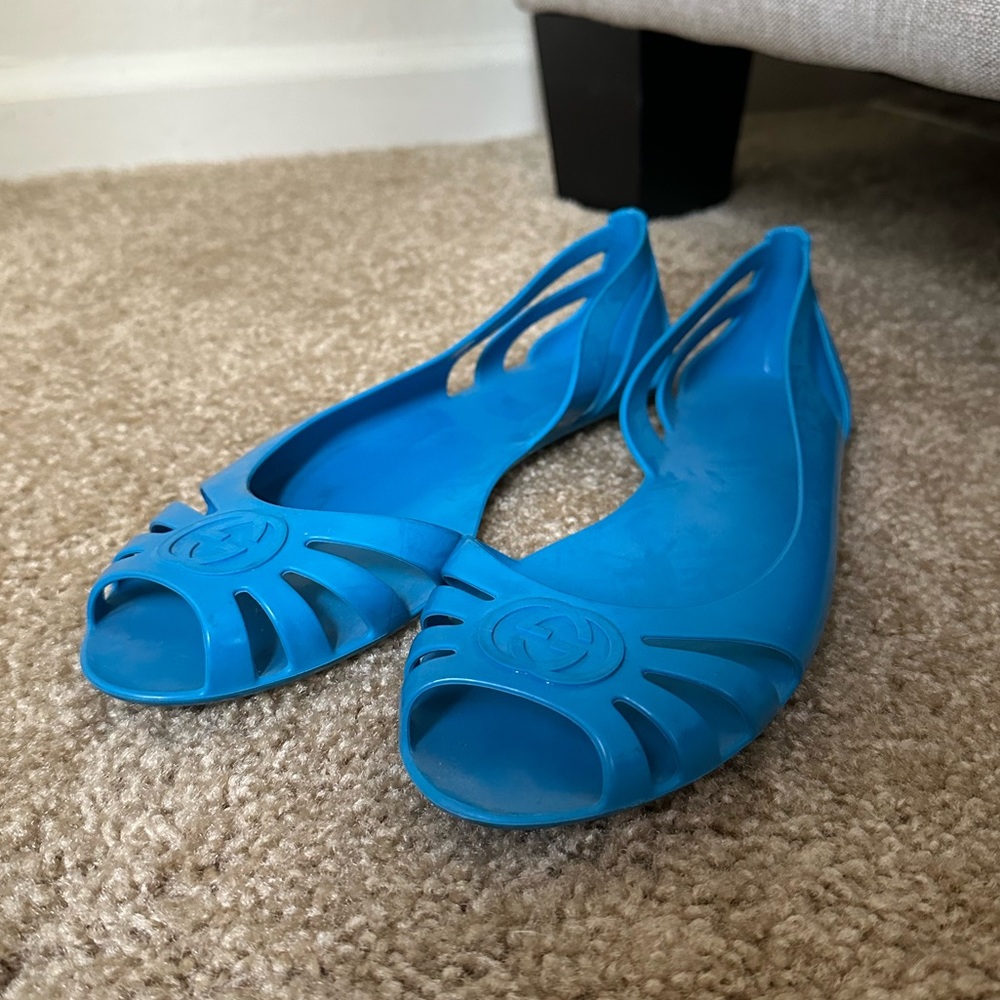 Blue Gucci Jelly Ballet Flats